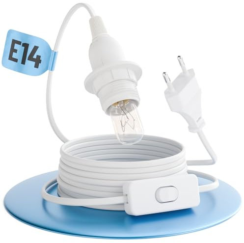 greate Lampenfassung E14 mit Kabel und Schalter weiß 3,5 Meter - E14 Fassung mit Stecker max. 60W 250V - E14 Fassung mit Kabel und Schalter, E14 Lampenfassung mit Kabel für Weihnachtsstern uvm