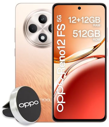OPPO Reno12 FS 5G AI Smartphone, Tripla fotocamera 50+8+2MP, Selfie 32MP, Display 6.67” 120HZ AMOLED FHD+, 5000mAh, RAM 24GB (12+12) +ROM 512GB, Supporto Auto [Versione Italia], Amber Orange