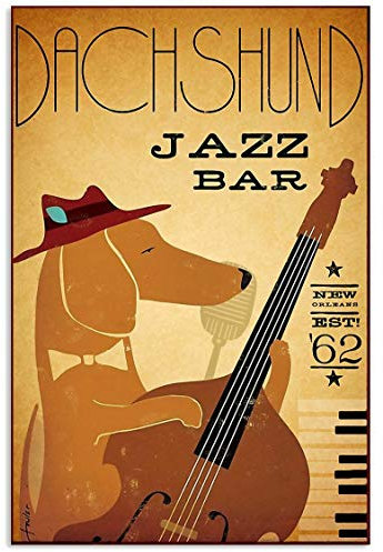 Cartel de metal con texto en inglés Dachshund Jazz Bar, regalo divertido para amigos, 20 x 30 cm