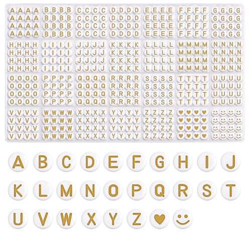 Naler 700 x Buchstabenperlen Gold Perlen zum Basteln 7 mm Rund Alphabet Spacer Perlen für DIY Schmuck Armbänder Ketten