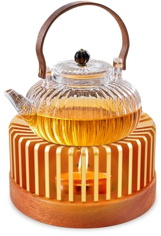 WIYETY Stövchen für Teekanne, Teekannenwärmer aus Aluminium und Holz, Duftlampe Teelicht, Teelichtofen für sämtliche Teekannen geeignet (Roségoldes)