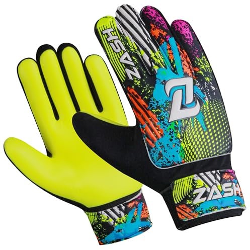 ZASH Soccer Goalie Gloves for Kids, Youth & Adult Football Goalkeeper Gloves Double Wrist Protection with 4-mm Latex Strong Grip Palm (Yellow Fluorescent, Size 4 Suitable for 6 to 9 Years Old)