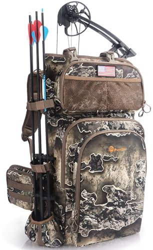 FunVZU Jagd-Rucksäcke für Herren, Satteljagdtasche mit Bogenhalter, Lage Compound Bow Jagdrucksack & Seesäcke, Hirschjagd Rucksack mit Gewehrhalter (Forest Rock Camo)