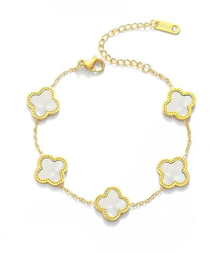 Glücklich Vierblättriges Kleeblatt Armband,18K Goldplattiertes Vierblättriges Kleeblatt Armband,Luxuriöses Glücksarmband,Elegantes Design,Valentinstag Muttertag Weihnachten Geschenk für Frauen (Weiß)