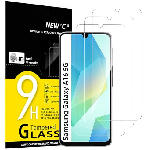 NEW'C Lot de 3, Verre Trempé pour Samsung Galaxy A17 2025, Galaxy A16 5G, Galaxy A26 5G, Film en Protection écran efficace contre les Rayures - sans Bulles - Ultra Résistant - HD Transparent-Dureté 9H