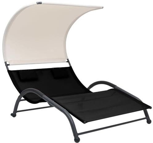 Sufrk Tumbona Doble con toldo textilene Negro Sillas De Jardin Exterior En Oferta Hamaca Jardin Exterior