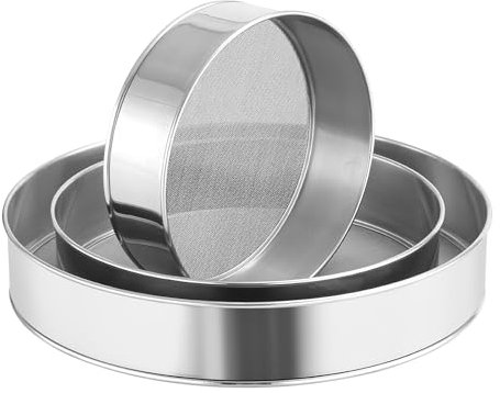 Yitexin 3 Pack Flour Sifter for Baking 40 Mesh, 6/7/8 Inch Round Stainless Steel Flour Sieve Set, Fine Mesh Powdered Sugar Sifter for Kitchen Cake Bread Cupcake (3 Size)