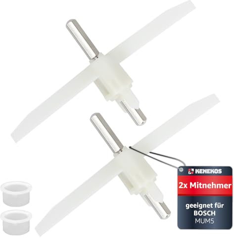 Kenekos - 2x Mitnehmer kompatibel mit Bosch MUM 5, MUMS MUMV MUZ5, HomeProfessional Exclusiv, VeggieLove, 155mm, Ersatz für 00630760, 00621923 Küchenmaschine, Durchlaufschnitzler Flügel Antrieb Achse