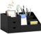HOMCOM Desk Organiser Holder, Bamboo Multi-Function Storage Caddy with 7 Storage Compartments and 2 Drawers for Home Office Stationary Supplies, Black