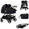 Chipolino Geschwisterkinderwagen Duo Smart klappbar umbaubar verstellbar Fußsack, Farbe:schwarz beige