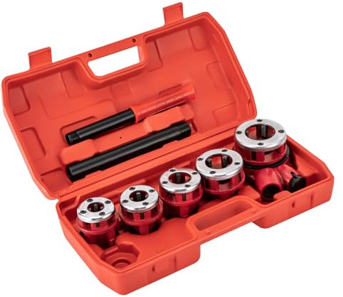 Set di 7 pezzi in acciaio, filettatura con 5 teste di taglio, filettatura per tubi, filiera con estensione a cricchetto per l'installazione di tubi dell'acqua e del gas