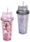 Liummrcy Botella de agua con una taza de agua con brillos de paja Beber con oreja de gato para un regalo de niña 2pcs 400-500 ml de color gris rosado, vasos