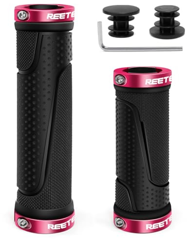 REETEE Poignées de Guidon de vélo Caoutchouc Antidérapant poignées VTT, Double Verrouillages Poignées Guidon Vélo, Poignées de Vélo Ergonomiques pour 22 mm Scooter/Bicyclette (Rose (130mm + 90mm))