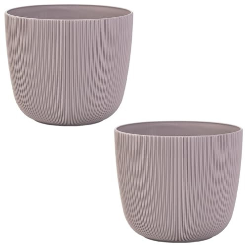 Engelland - 2 x Blumentopf mit Drainagesystem, Flieder/Violett, Rillenoptik, Pflanz-Topf, Kübel, modern, widerstandsfähig, rund, wetterfest, Kunststoff, Ø 34 cm, 20 Liter