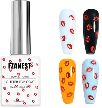 FZANEST Lip Glitter Top Coat Gel Nail Polish, Hema-free Tpo-free Glitter Clear Gel Polish Professional Nail Soak Off UV/LED 0.5 fL Oz | 15 mL