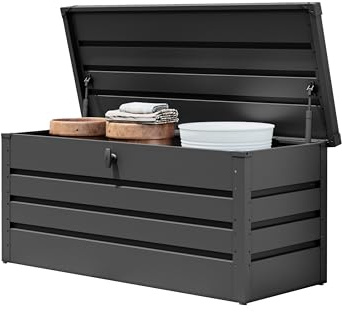 GFP Primeyard Gartenbox 137x61x61 cm Aufbewahrungsbox Auflagenbox Gartentruhe Metall Anthrazit