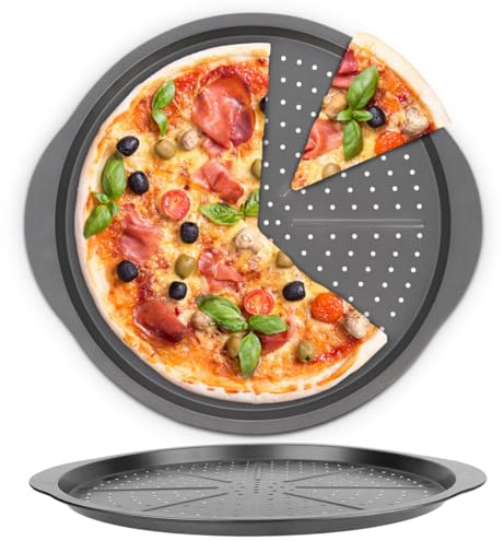 Home Markt24 Pizza Tray 33 cm Non-Stick Perforated Pizza Pan with Handles - Round Steel Pizza Plate for Oven, Large Pizza Tray for Baking Homemade Pizza, Cakes and Tarts
