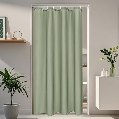 EurCross Schmaler Duschvorhang 120x180 Grün Wasserdicht Textil Stoff Duschvorhänge, Schnell Trocknend Anti Schimmel Waschbar Badevorhang mit 8 Ringen