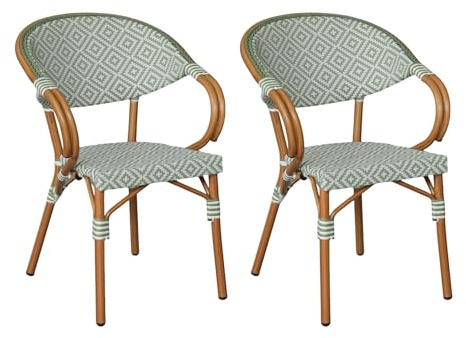 Rebecca Mobili 2er Set Gartenstühle, Stapelbare Essstühle für Außenbereich, Weiß Grün, Aluminiumgestell mit PVC und PET – Maße HxBxT: 84 x 57 x 57 cm – Art. RE7261