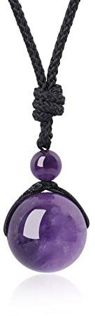 COAI Geschenkideen Glückskette aus Amethyst mit Verstellbarer Nylonschnur Halskette Perle Anhänger für Damen und Herren