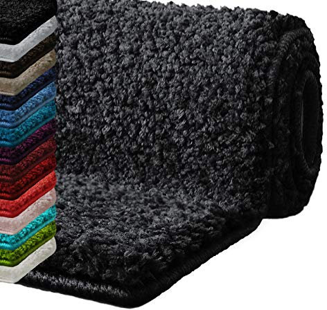 casa pura Badematte 80x150 cm dunkelgrau, Flauschiger Badezimmerteppich Shaggy, Badvorleger rutschfest, waschbar, Duschvorleger, Teppich Fußmatte für Badezimmer und Dusche