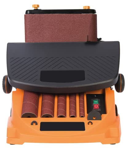 Dapetz ® 450W Oscillating Spindle Sander,Power Belt Sanders with 80 Grit 6 Sander Sleeves and Sanding Belt,Adjustable Workbench 0-45°,Grinding Tool for Metal Rust Removal and Polishing