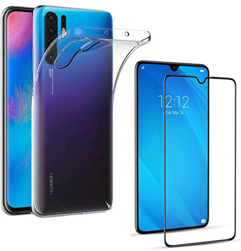 PHONILLICO Coque pour Huawei P30 Pro + Verre Trempé Integral Bord Noir Film Protection Ecran - Housse Etui Gel TPU Silicone Transparent Souple Anti Choc - Vitre Resistant