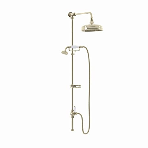 ENKI RG049 Downton Traditional Rigid Riser Kit, Gold, Rainfall | Solid Brass, Thermostatic, 1-Year Guarantee, Rainfall Shower Head, Handset & Hose, Exposed Shower, Bathroom