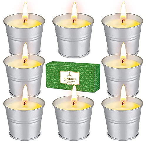 SUPERSUN 8 Citronella Candles Outdoor: 80-120 Hours Garden Citronella Candles Set, Soy Wax Scented Candles for Outdoor, Indoor, Camping, Outside, Garden