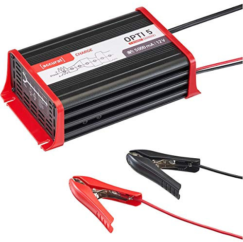 Accurat Opti 5 Batterieladegerät- 12V, 5A, 7 Stufen, Ladestatusanzeige- Erhaltungsladegerät, vollautomatisches, intelligentes Autobatterie Ladegäret, Batteriepfleger für AGM, Gel, Nass, SLA-Batterien