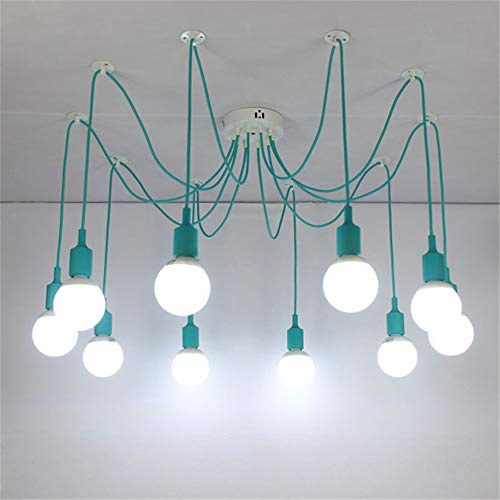 AIRUI Colorful Pendant Lights Silicone E27 Spider Chandelier Modern Creative Pendant Lamp for Bedroom Dining Room Restaurant Bar,Sky Blue-10Head