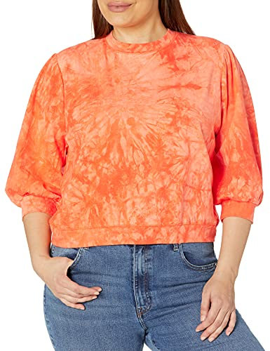 KENDALL + KYLIE Damen Sweatshirt mit Rundhalsausschnitt und Ellenbogenärmeln Pullover, Orange Tie Dye, 4X