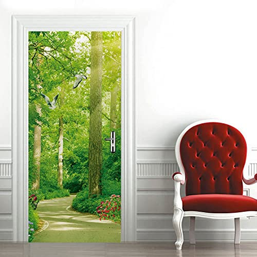 A.Monamour Türtapete Selbstklebend Türfolie Türposter 3D Pfad Im Wald Grüne Bäume Im Park Vinyl Folie Türdeko Tapete Wandbild Türaufkleber Türtattoo 90 x 200 cm