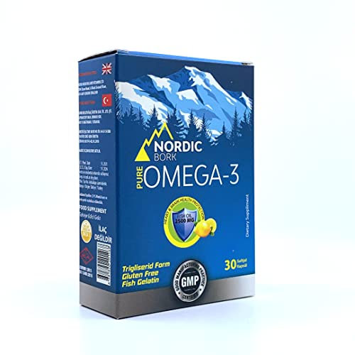 Nordic Bork 2500mg Omega 3 Capsules (1125mg EPA/875mg DHA) — Cod Liver Oil Capsules High Strength for Finest Well-being, Heart Health & Brain Function — Gluten Free Omega 3 Fish Oil Capsules (30 Days)