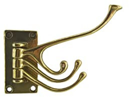 Appendiabiti attaccapanni in ottone lucido a scomparsa tre ganci da parete muro ingresso artigianato Made in Italy
