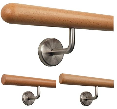 TIBU Handlauf Holz Buche Ø 35 mm Geländer Treppe 0,3m - 5m, Länge 80 cm und Enden Halbkugel gefräst