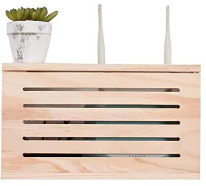 Natural Eco-Friendly Wooden Wireless WiFi Router Storage Box-Wooden Wireless Router Storage Box Wall Mounted Living Room Set Top Box Multifunction Storage Box,34CM