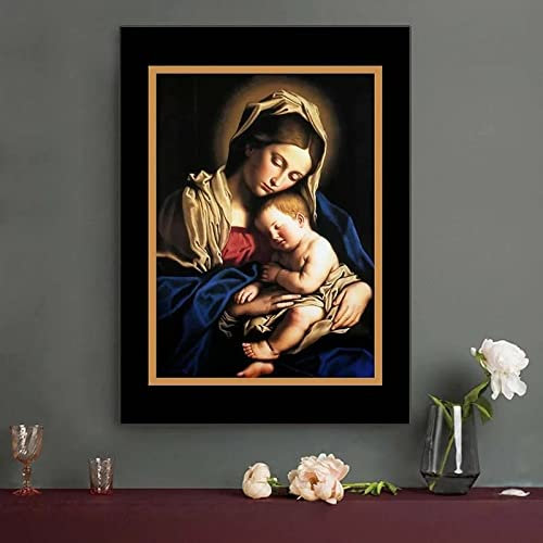 Katholische Ikonenmalerei Poster Mutter Und Kind Jungfrau Maria Mit Jesus Leinwand Ölgemälde Wandkunst Bild Home Wall Decor 50X70Cm Kein Rahmen