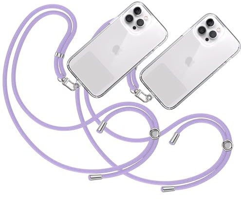 TBOC 2X Tour de Cou Telephone Portable Cordon Collier Laniere Universel [Lilas] avec Patch de Fixation Sangle de Suspension Amovible Réglable Résistante Compatibles avec Plupart des Smartphones