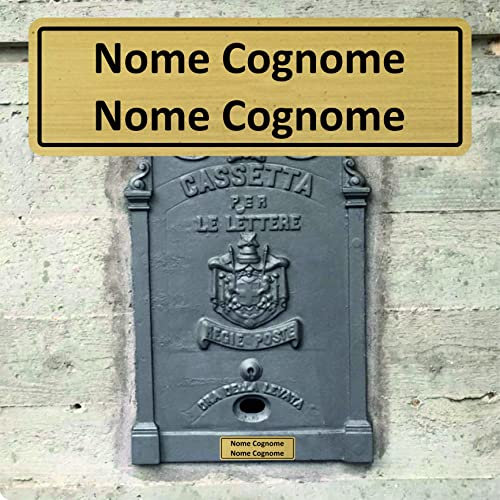 Targhetta Ottone Posta Personalizzata | Targa Cassette Postali Adesiva – Targa per Posta Casa/Ufficio – Montaggio Facile, Alta Durabilità Esterno Interno (Ottone Satinato 1mm, Misura 80x25mm)