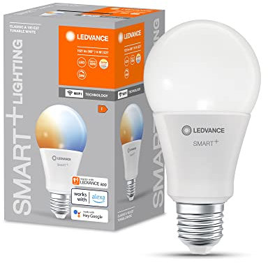 LEDVANCE Smarte LED-Lampe mit WiFi Technologie, Sockel E27, Dimmbar, Lichtfarbe änderbar (2700-6500K), ersetzt Glühlampen mit 100 W, SMART+ WiFi Classic Tunable White, 4er-Pack