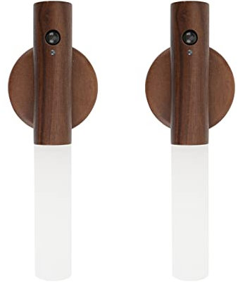 Pack of 2 Aufladbar Holz Wandleuchte, Innen-Nachtlicht mit Bewegungssensor, Magnetische Wiederaufladbare Kabellose Batterie-Wandleuchten mit Schalter für Schlafzimmer, Flur, Treppenhaus, Kinderzimmer