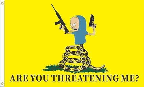 Eksent Outdoor Are you threatening me Flagge, 90 x 152 cm, Beavis and Butthead Banner, lustig (gelb)
