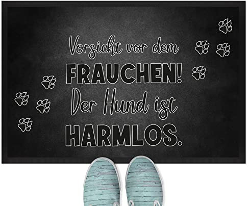 JUNIWORDS Fußmatte, Vorsicht vor dem Frauchen! Der Hund ist harmlos, 60 x 40 cm, mit Gummirand (1008379)