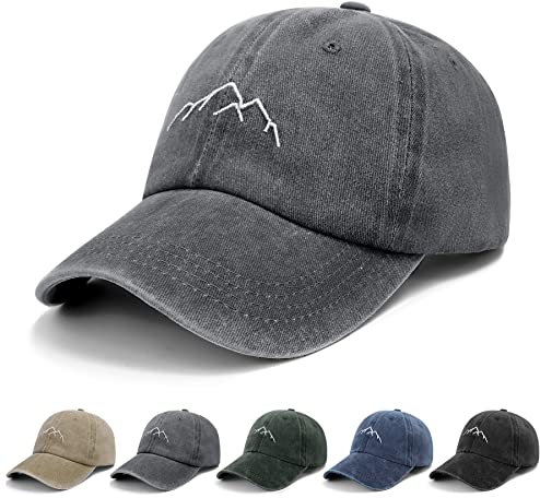 YouGa Baseball Cap Mens - Vintage Washed Dad Caps Adjustable Cotton Grey