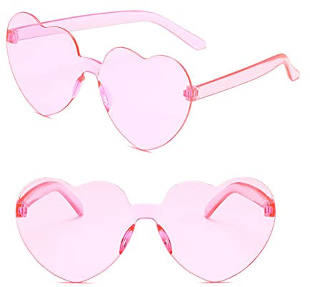 Ikosora Herz Brille, rosa Herz geformt randlose Sonnenbrille für Frauen, Kunststoff Party Herz Brille Neuheit Spaß Sonnenbrille Transparent Herz Zubehör für Valentine