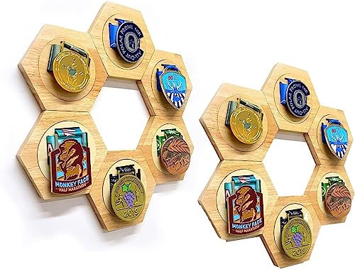 Sechseckige Box, Display-Ablage, Ständer, sechseckiger Holz-Bilderrahmen, für Militär-/Kriegs-/Sportmedaillen