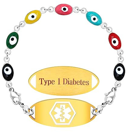 Uloveido Personalisiertes Notfall-Armband für medizinische Notfälle, Schutz des bösen Blicks, Glücks-Freundschaftsarmbänder für Frauen, Zink, Kein Edelstein