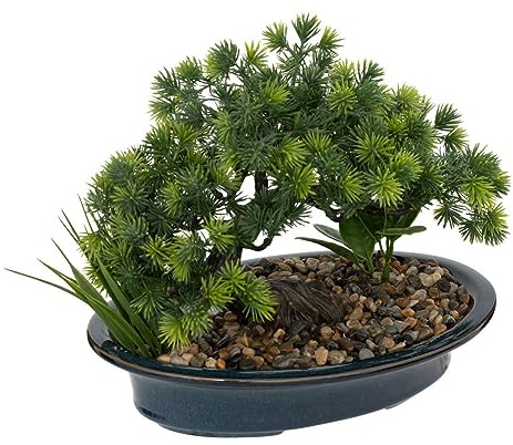 Atmosphera - Künstlicher Bonsai Keramik & Kieselstein - H.26 cm - Blau