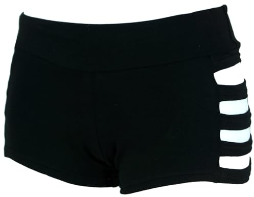 GURU SHOP Goa Pantys, Psytrance Hotpants, Shorts, Damenmode, Stretch | Kurze Hosen, coole Makrameeflechtoptik, perfekt für Partys, bequem, sommerlich, ideal für Festivals